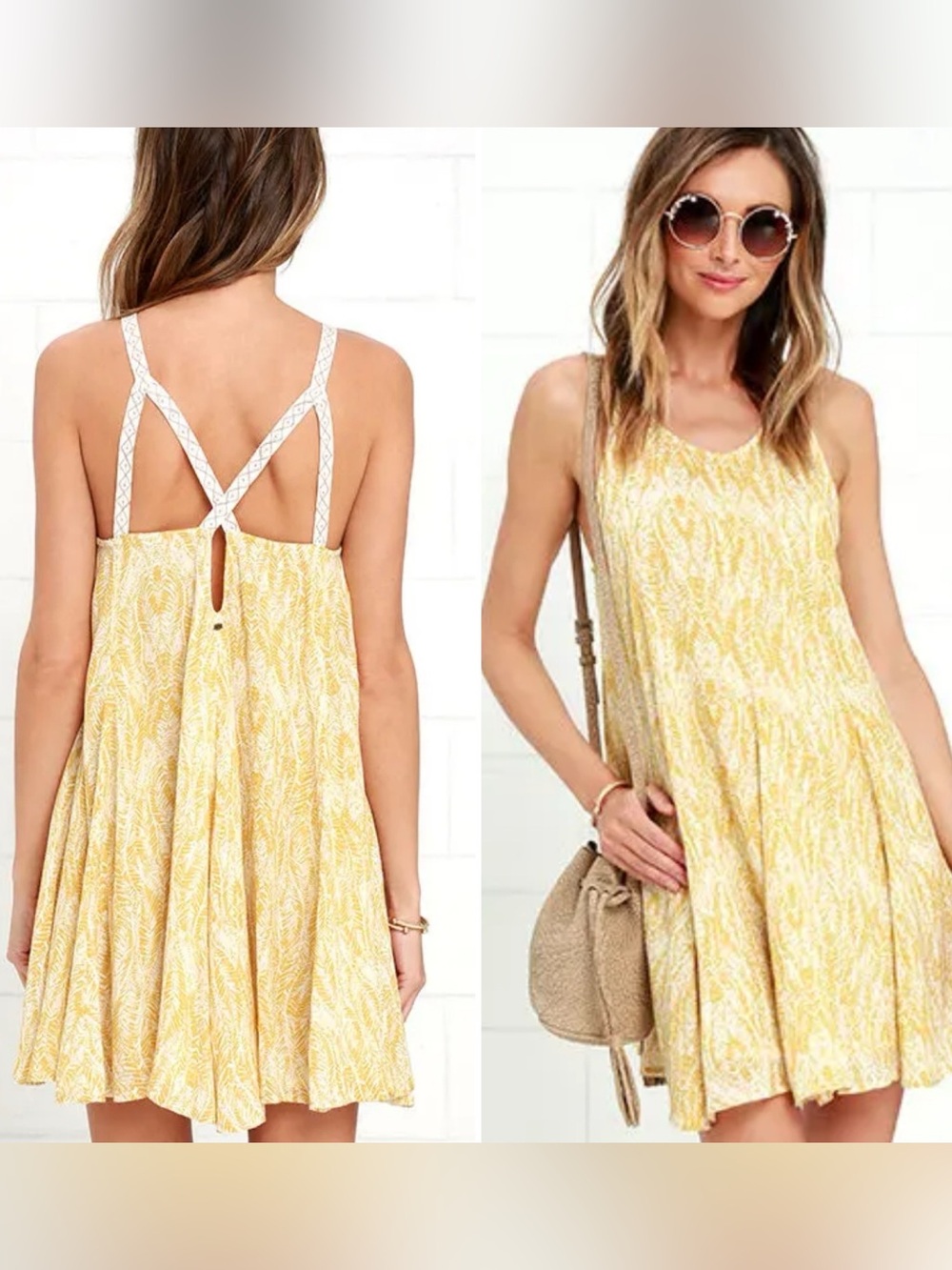 O'Neill Yellow Crean Viscose Flowy Dress Beach‎ Pool Resort Vacation